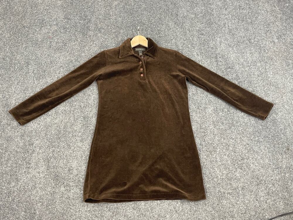 Banana Republic Sweater Womens XS Suede Long Tunic Brown Polo Neck Solid N305